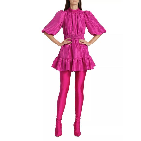 NWT Jonathan Simkhai Merilyn Pink Taffeta Puff Sleeve Mini Dress Size 12 - Picture 1 of 5